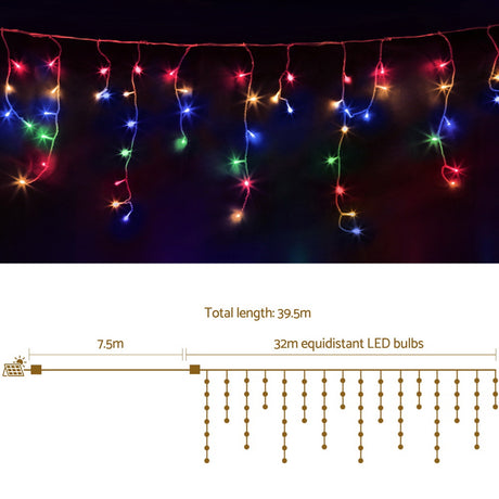 Jingle Jollys 32M Christmas Lights Icicle String Light 960 LED Multi-coloured