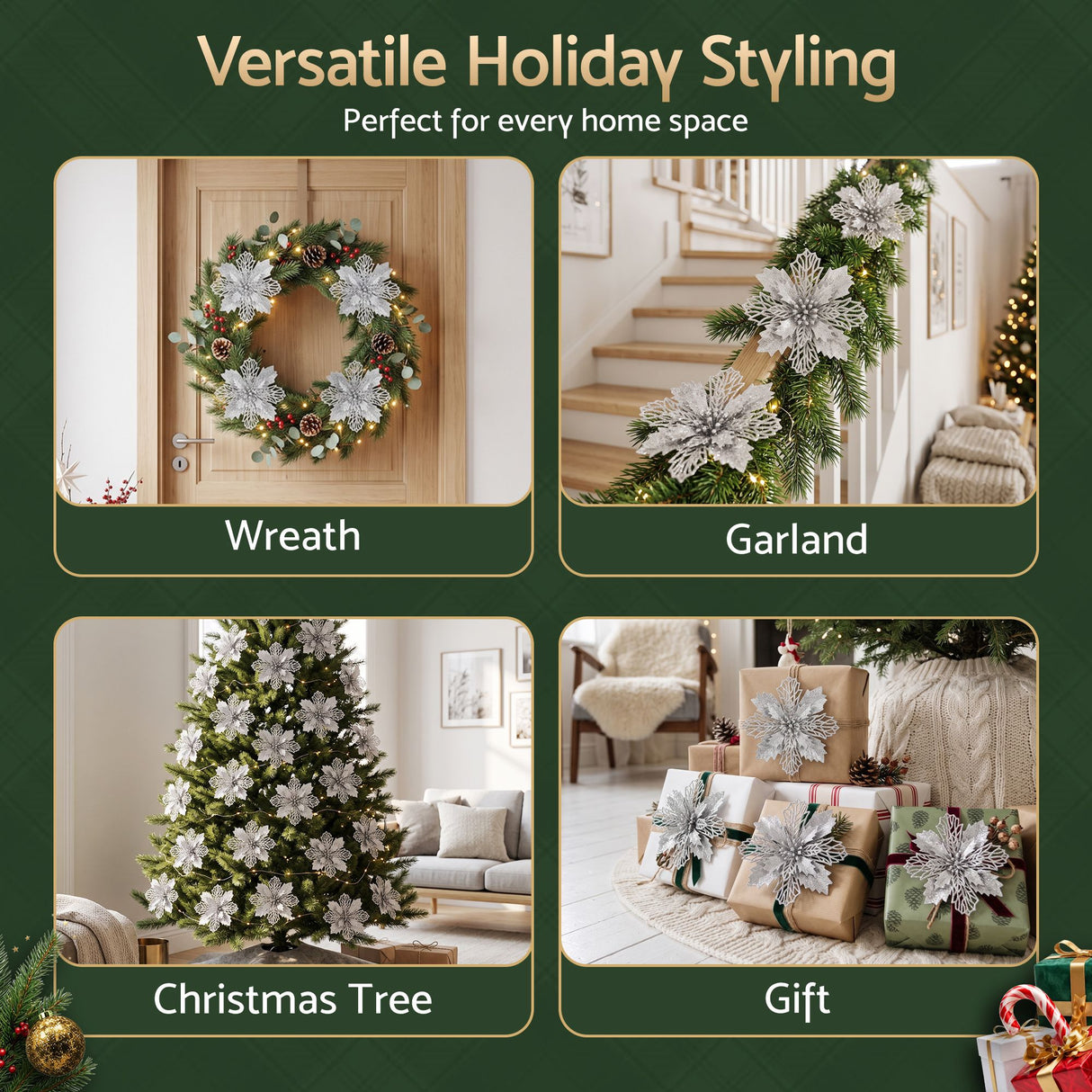 Jingle Jollys 20Pcs Christmas Tree Flower Set Garland Wreath Poinsettia Decorations