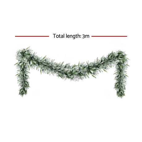 Jingle Jollys 3M Christmas Garland Pre-lit LED Lights Snow Frosted Tips Decor