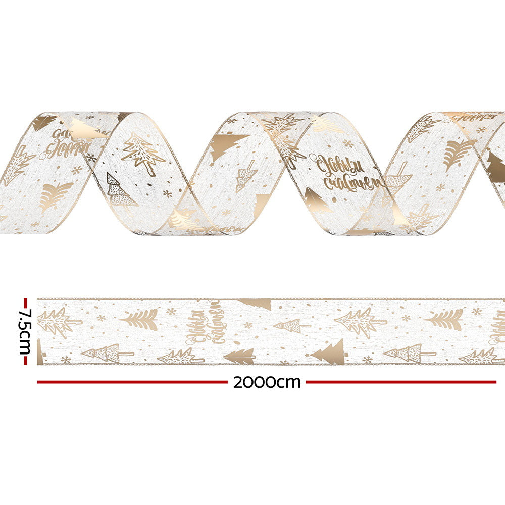 Jingle Jollys 20M Christmas Ribbon Roll Bow Printed Xmas Tree Decor Gift Gold