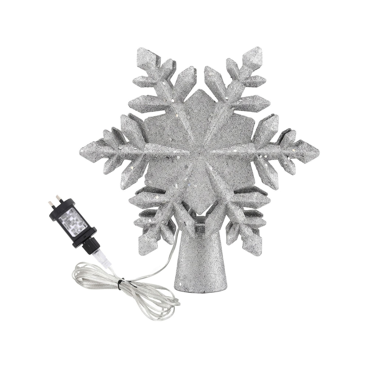 Jingle Jollys Christmas Tree Topper Lighted 360° Rotating Snowflake Projector Silver Glitter