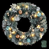 Jingle Jollys 60cm Christmas Wreath with LED Lights Snowy Garland Xmas Decor