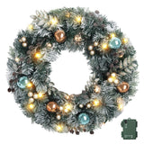 Jingle Jollys 60cm Christmas Wreath with LED Lights Snowy Garland Xmas Decor
