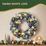 Jingle Jollys 60cm Christmas Wreath with LED Lights Snowy Garland Xmas Decor