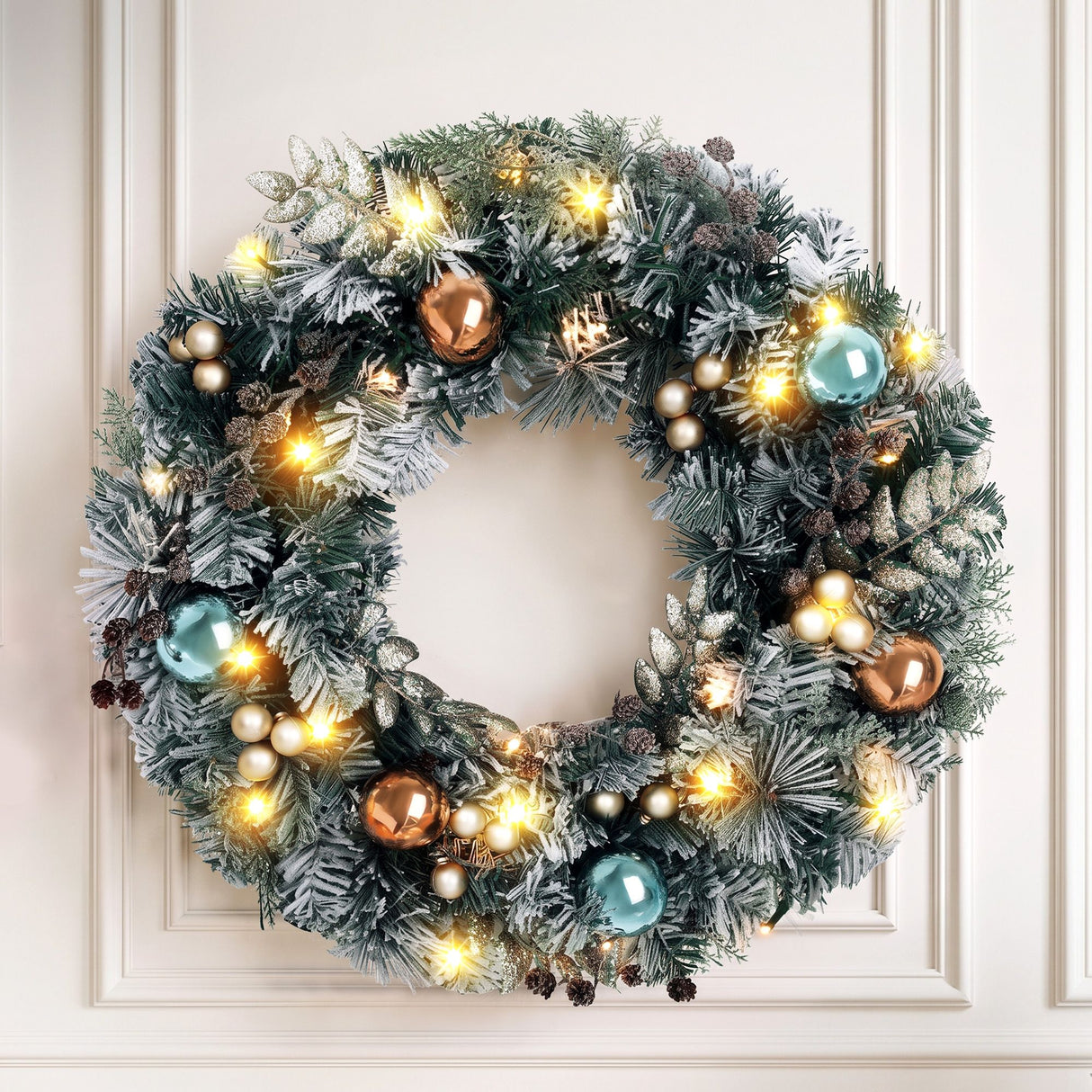Jingle Jollys 60cm Christmas Wreath with LED Lights Snowy Garland Xmas Decor