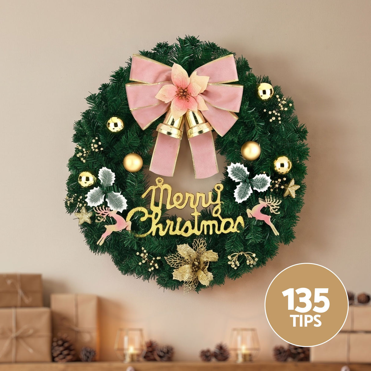 Jingle Jollys Christmas Wreath 60CM Garland Flowers Baubles Party Decorations