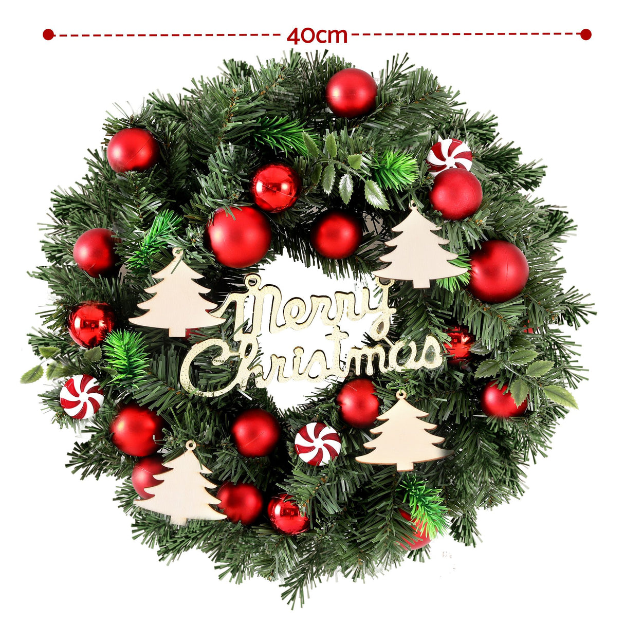 Jingle Jollys Christmas Wreath 40CM Xmas Garland Baubles Ornaments Party Decor