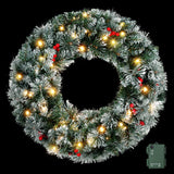 Jingle Jollys 60cm Christmas Wreath LED Lights Snowy Berries Garland Party Decor
