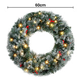 Jingle Jollys 60cm Christmas Wreath LED Lights Snowy Berries Garland Party Decor