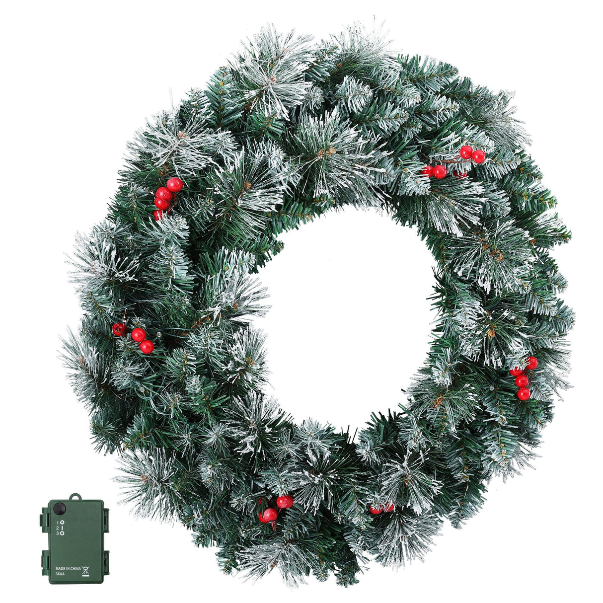 Jingle Jollys 60cm Christmas Wreath LED Lights Snowy Berries Garland Party Decor