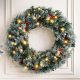 Jingle Jollys 60cm Christmas Wreath LED Lights Snowy Berries Garland Party Decor
