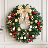 Jingle Jollys Christmas Wreath 60CM LED Garland Berries Bow Baubles Xmas Decor