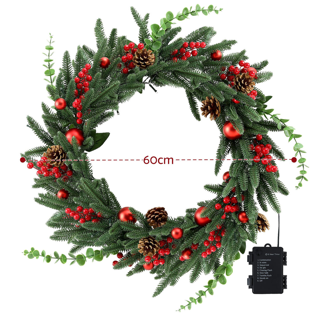 Jingle Jollys 60cm Pre-Lit Christmas Wreath LED Light Front Door Xmas Decor Garland