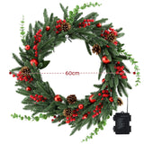 Jingle Jollys 60cm Pre-Lit Christmas Wreath LED Light Front Door Xmas Decor Garland
