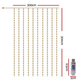 Jingle Jollys 3X3M Christmas Lights Curtain String Light 300 LED Warm White