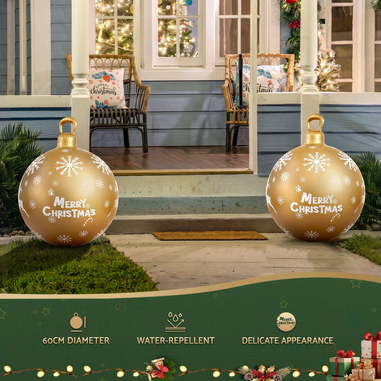 Jingle Jollys Christmas Inflatable Ball Bauble 60cm Outdoor Decoration Gold