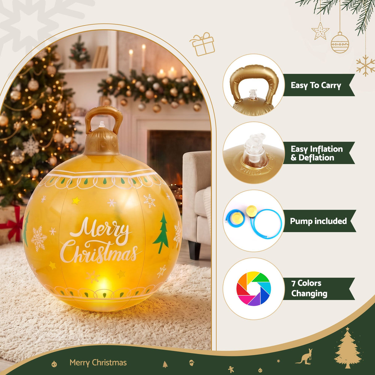 Jingle Jollys Christmas Inflatable Ball 60cm Led Illuminated Xmas Decoration