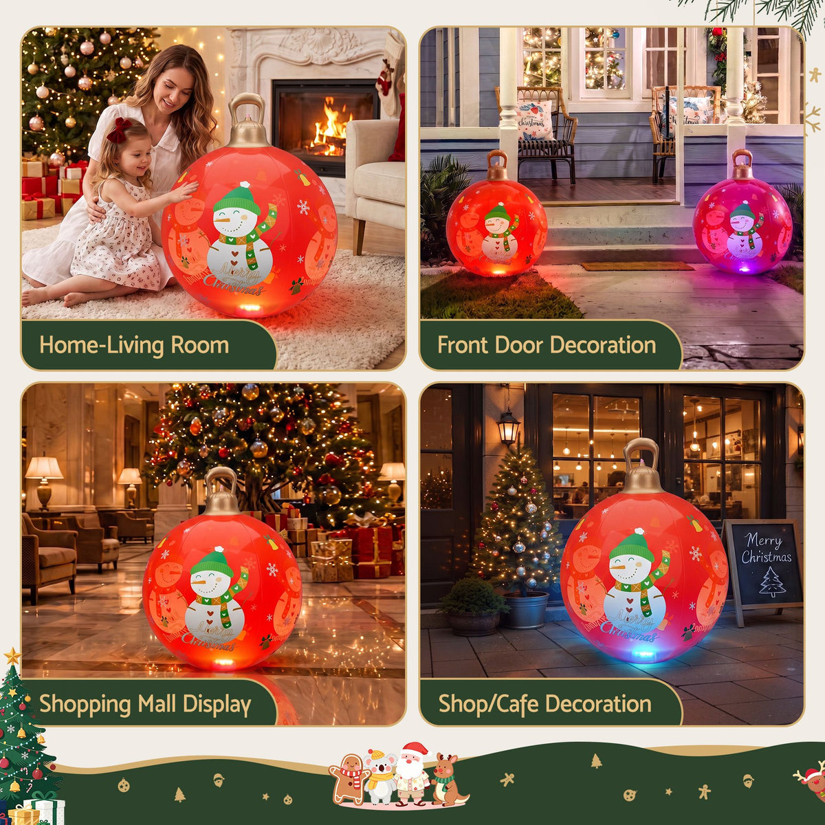 Jingle Jollys Christmas Inflatable Ball 60cm Illuminated Led Snowman Xmas Decor