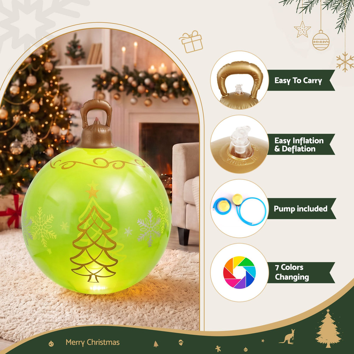 Jingle Jollys Christmas Inflatable Ball 60cm Led Illuminated Xmas Decoration