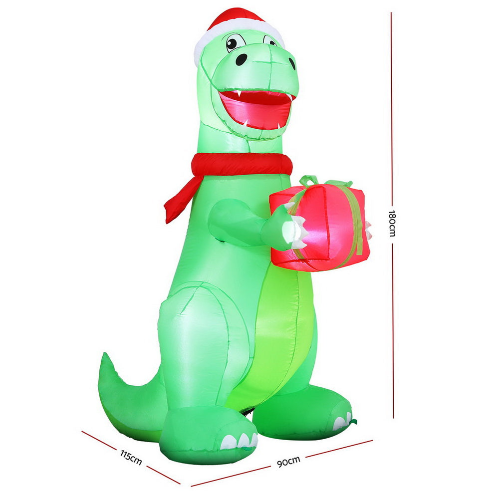 Jingle Jollys Christmas Inflatable Dinosaur 1.8M Height LED Decorations Illuminated