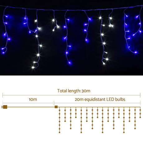 20M Christmas Lights Icicle Light 800 LED Blue White Decor Jingle Jollys
