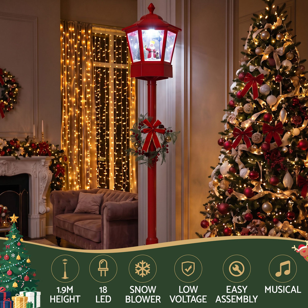 1.8M Christmas Lights Post Lamp LED Outdoor Decorations Jingle Jollys