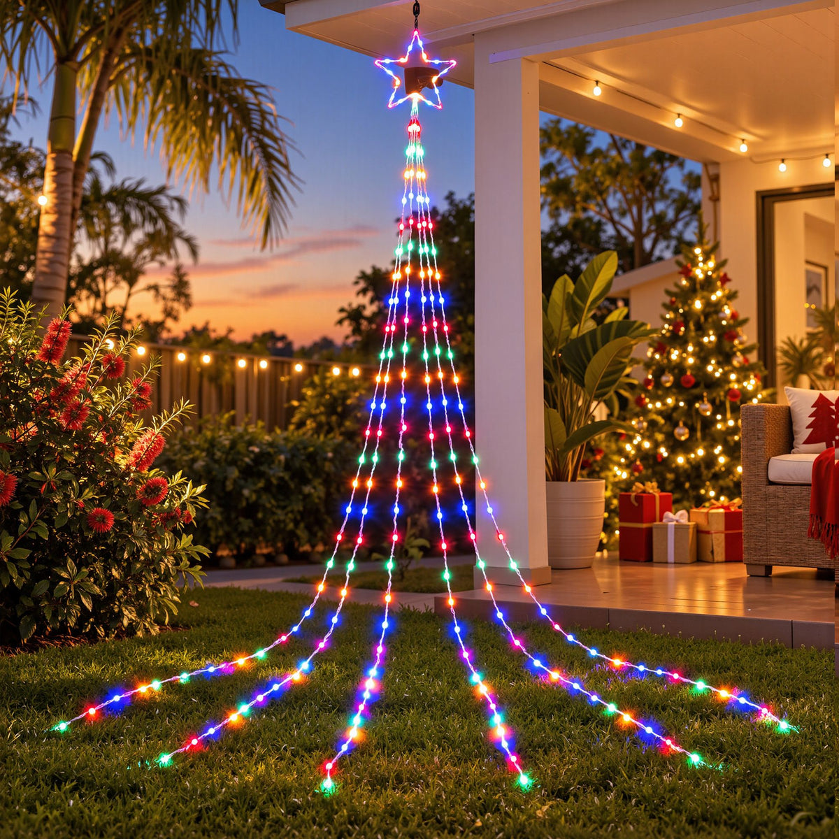 Jingle Jollys 3m Solar Christmas Lights Outdoor Fairy Waterfall Star Multicolour