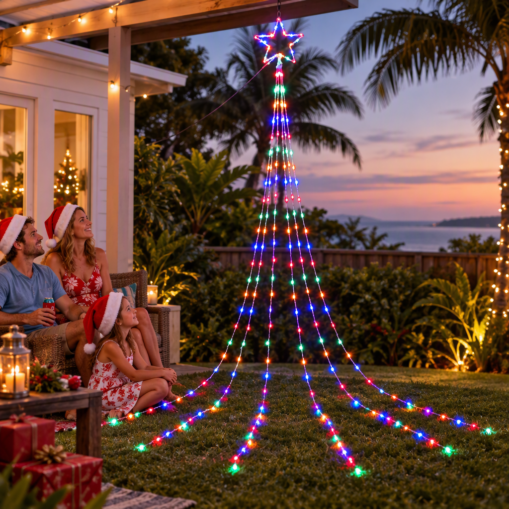 Jingle Jollys 3m Solar Christmas Lights Outdoor Fairy Waterfall Star Multicolour
