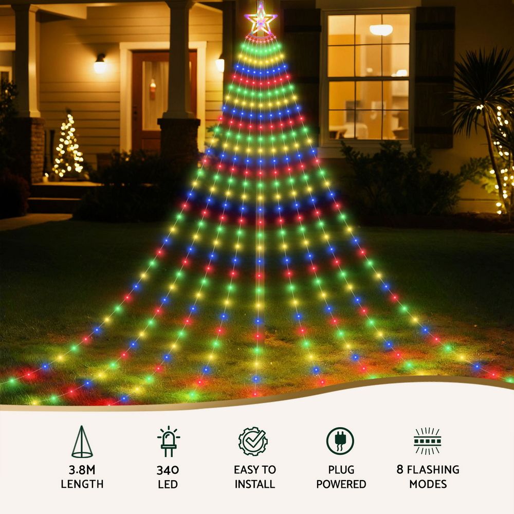 Jingle Jollys 3.8M Christmas Lights Waterfall String Light 340 LED