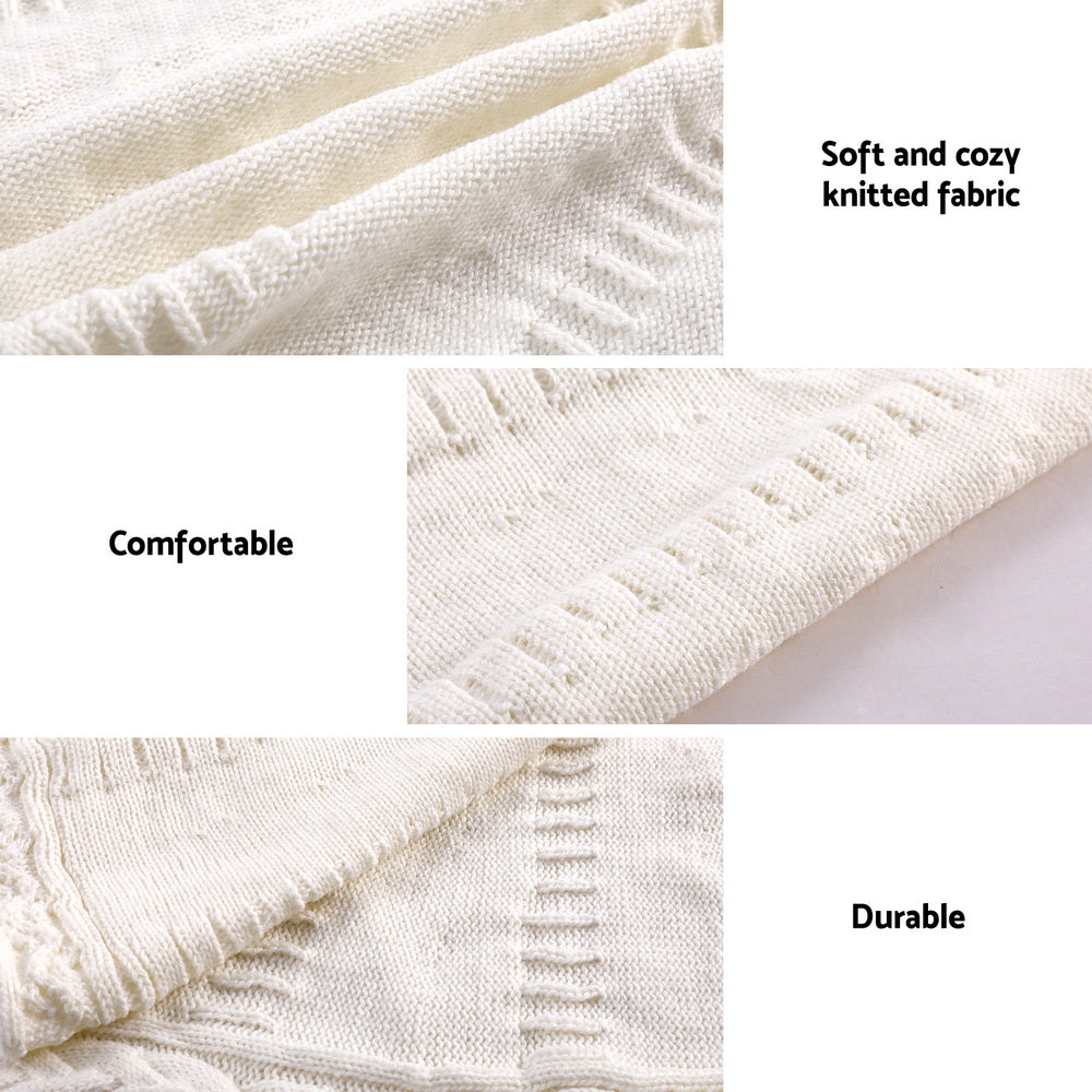 Jingle Jollys Christmas Tree Skirt 90cm Knitted Fabric Xmas Ornament Decor Beige