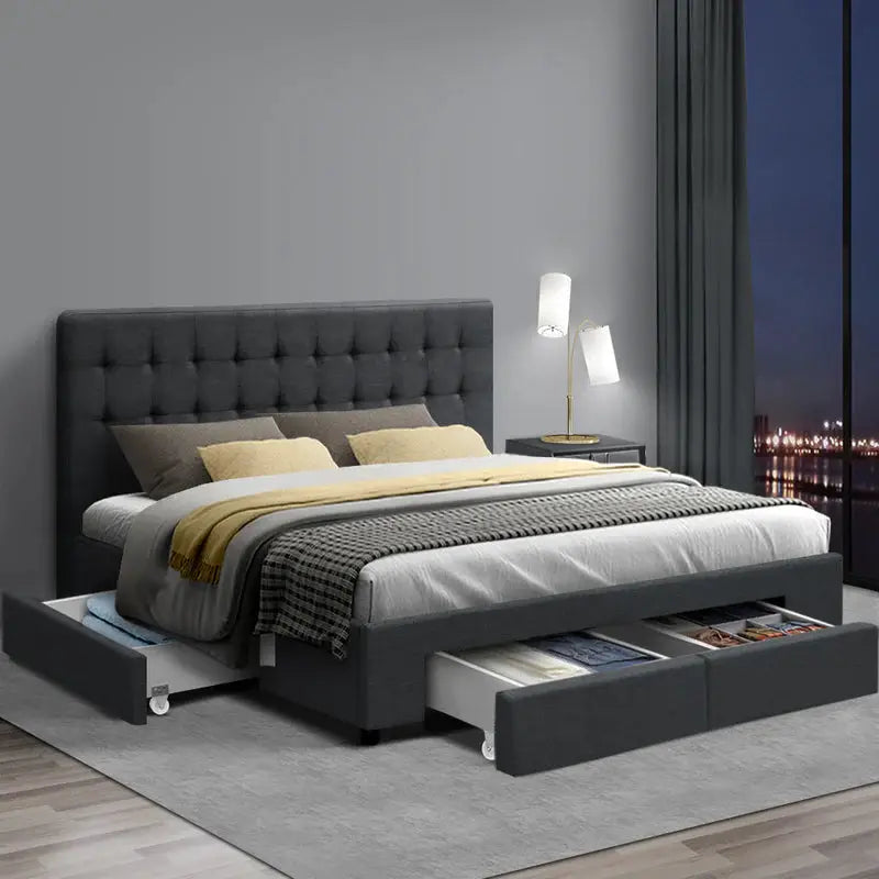 Plush grey queen bed frame
