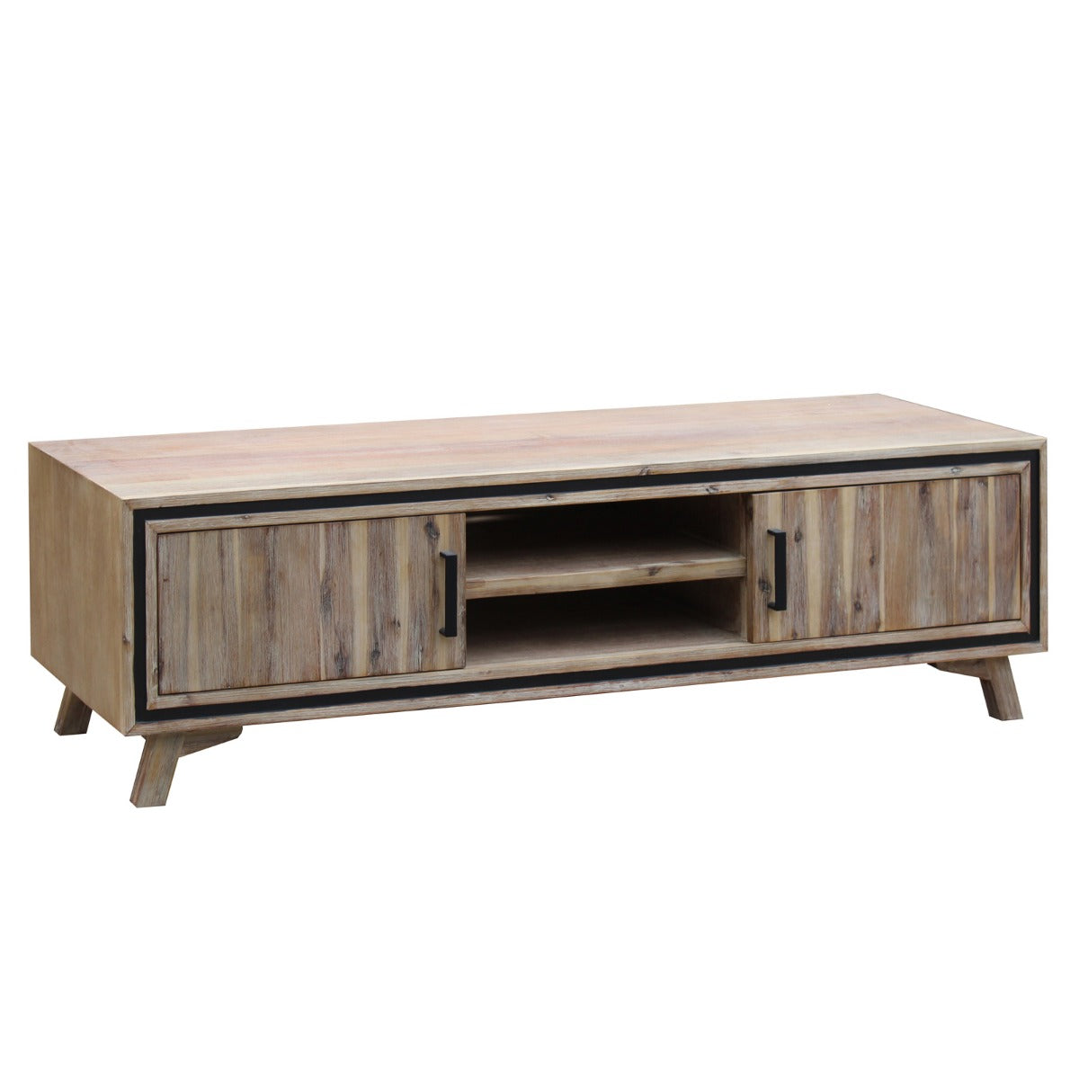 Ember TV Cabinet with 2 Storage Drawers Cabinet Solid Acacia Wooden Entertainment Unit in Sliver Bruch Colour