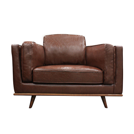 Single Seater Armchair Faux Leather Modern Accent Chair in Brown with Wooden Frame