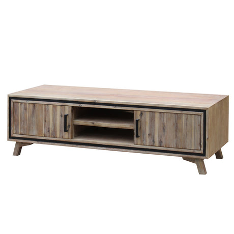Ember TV Cabinet with 2 Storage Drawers Cabinet Solid Acacia Wooden Entertainment Unit in Sliver Bruch Colour
