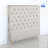 Bed Head Queen Size French Provincial Headboard Upholsterd Fabric Beige