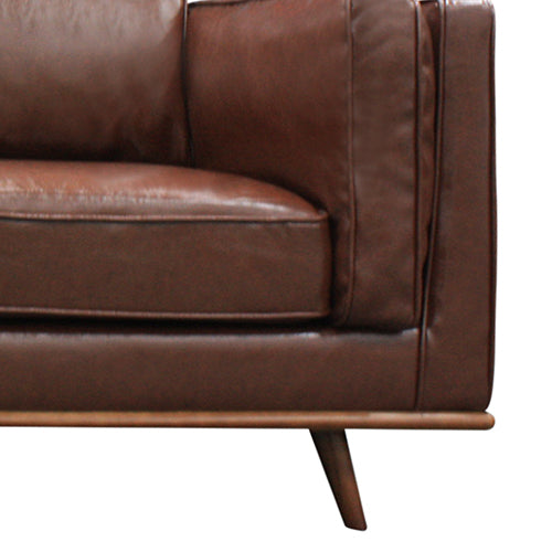 Single Seater Armchair Faux Leather Modern Accent Chair in Brown with Wooden Frame