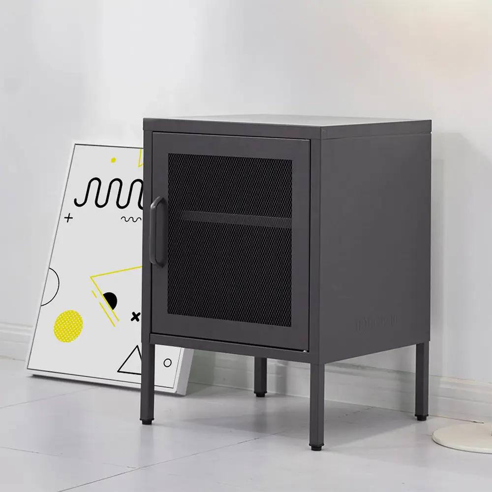 ArtissIn Bedside Table Mesh Door Cabinet - MINI Black