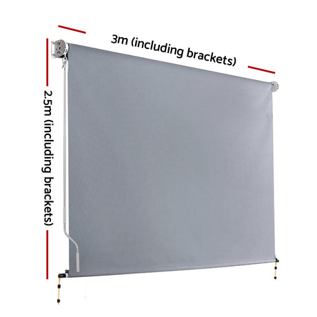 Instahut 3X2.5M Outdoor Blinds Awning Roll Down Screen Fabric Blinds Outdoor Window Shade Grey