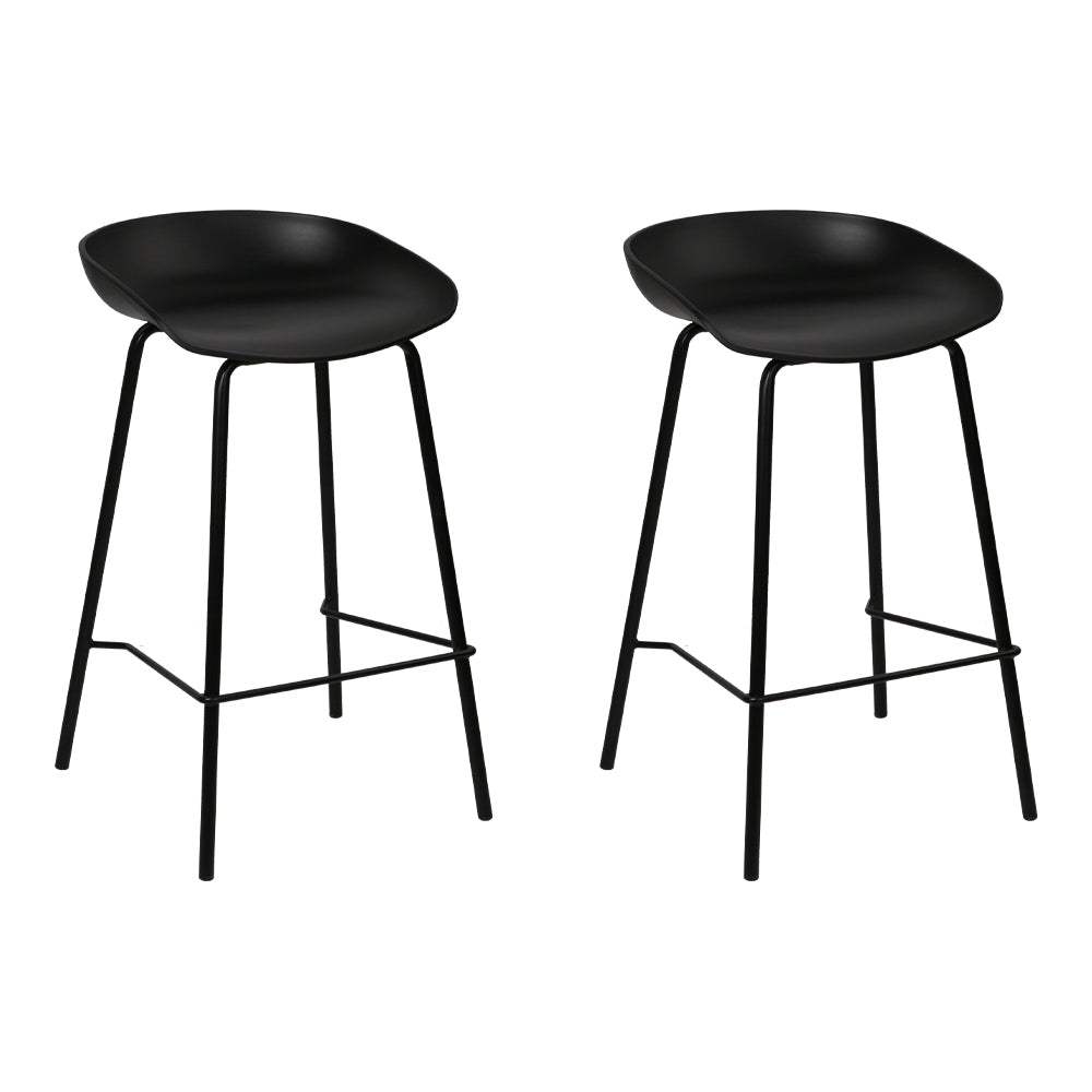 2x Bar Stools 4 legged Black PP Plastic Seat