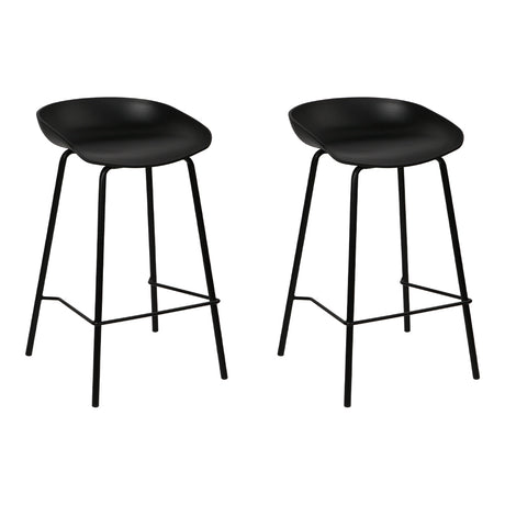 2x Bar Stools 4 legged Black PP Plastic Seat