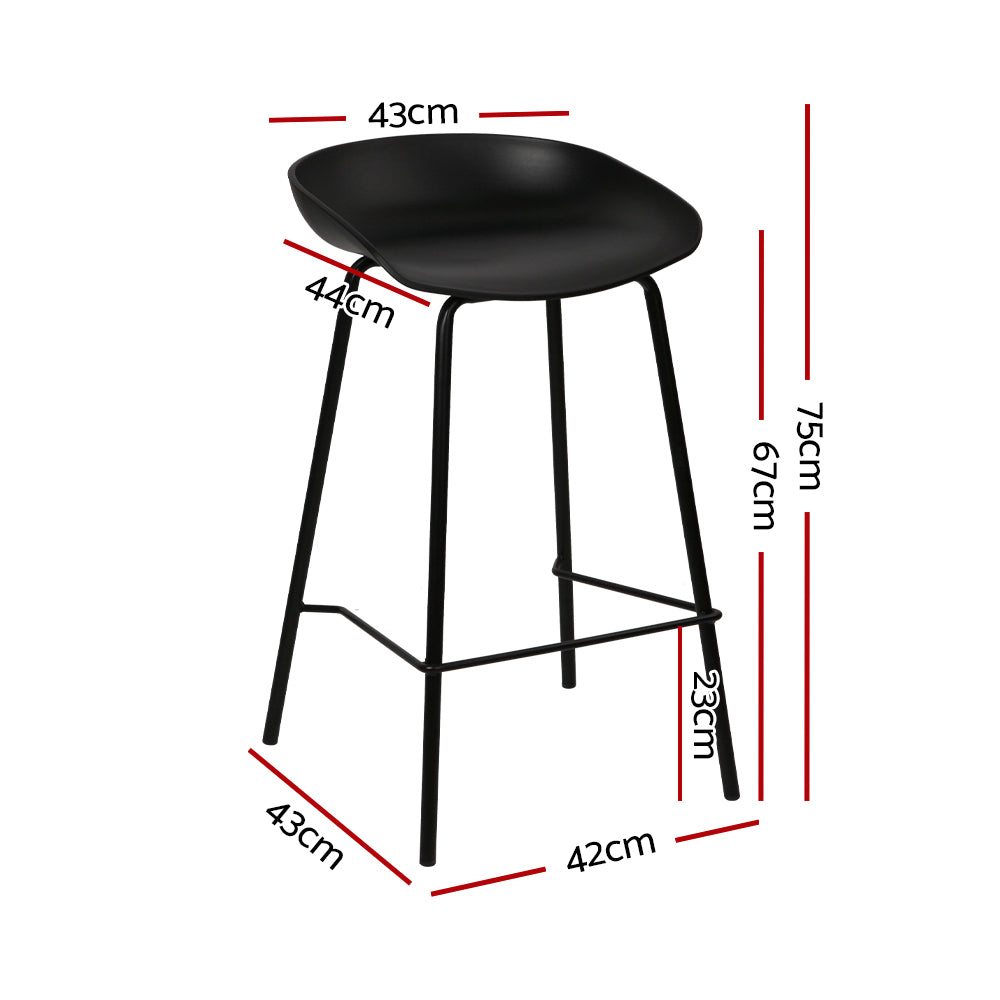 2x Bar Stools 4 legged Black PP Plastic Seat