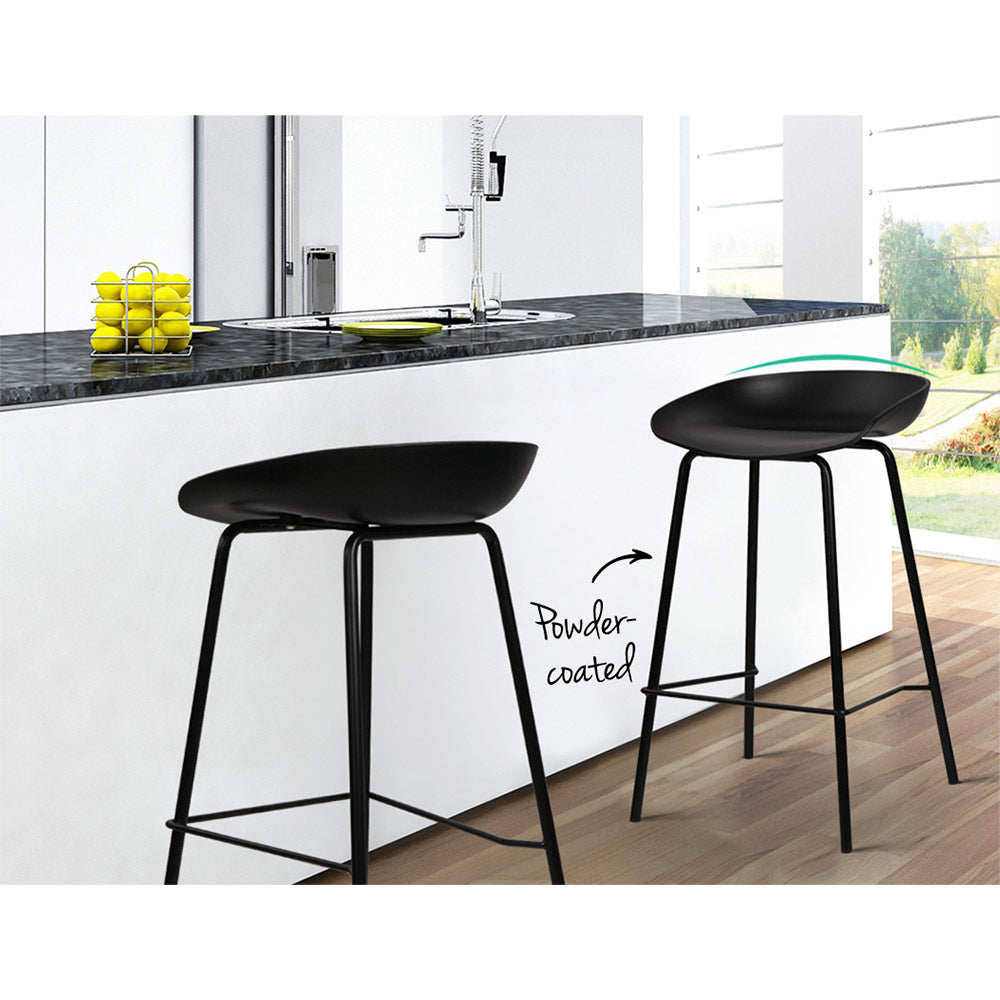 2x Bar Stools 4 legged Black PP Plastic Seat