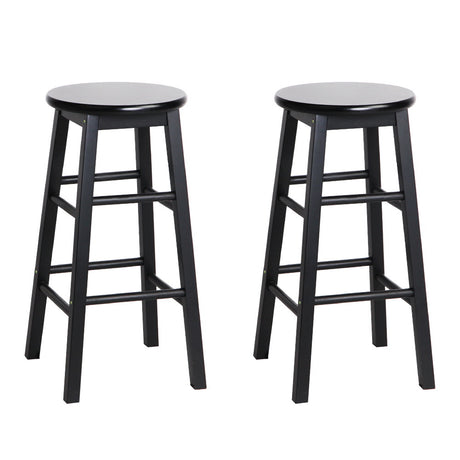 Set of 2 Wooden Bar Stools- Black