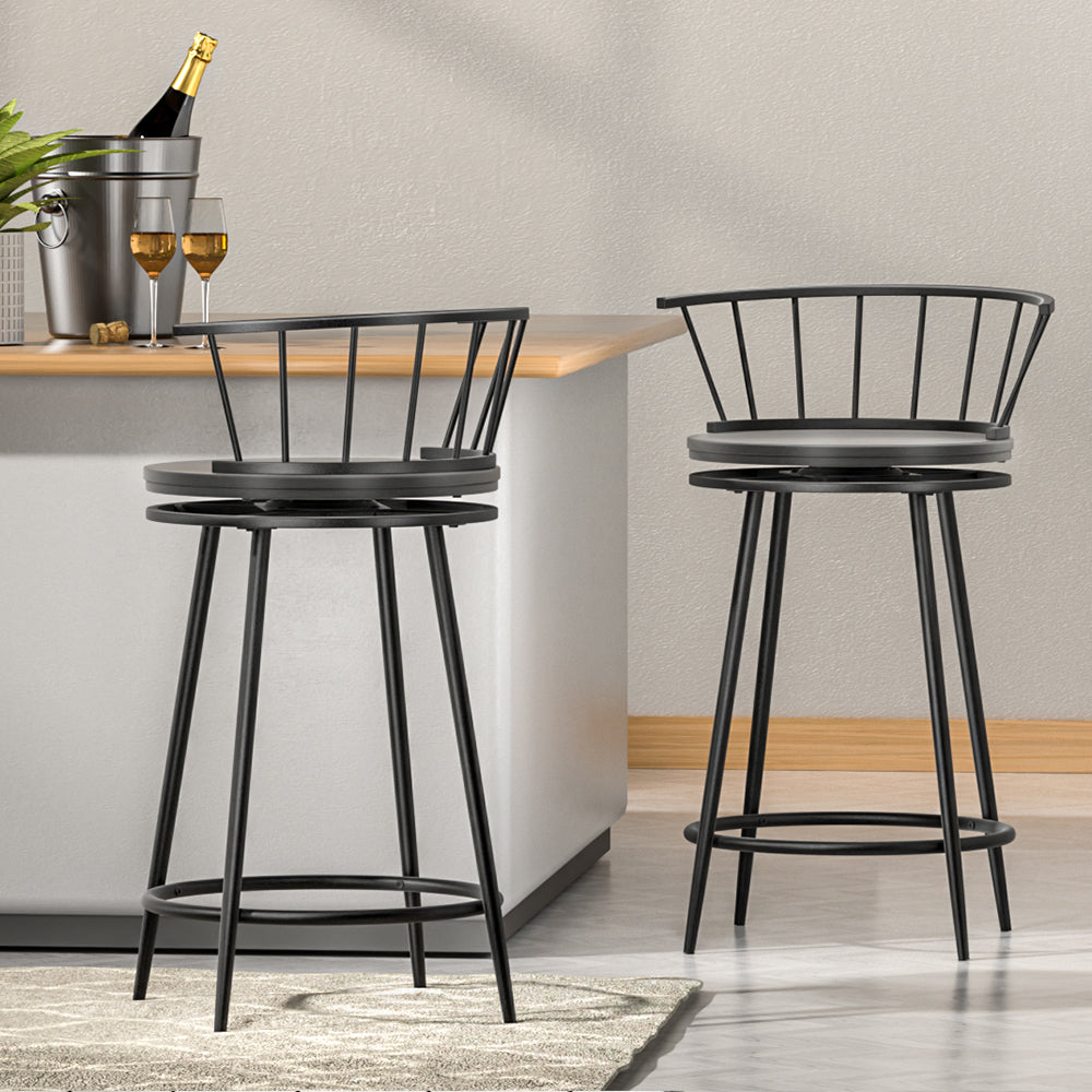 2x Captains Bar Stools Iron & Black