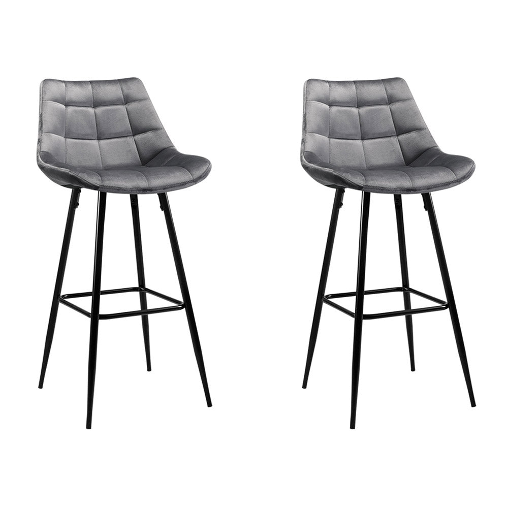 2x Audrey Bar Counter Stools Velvet Grey