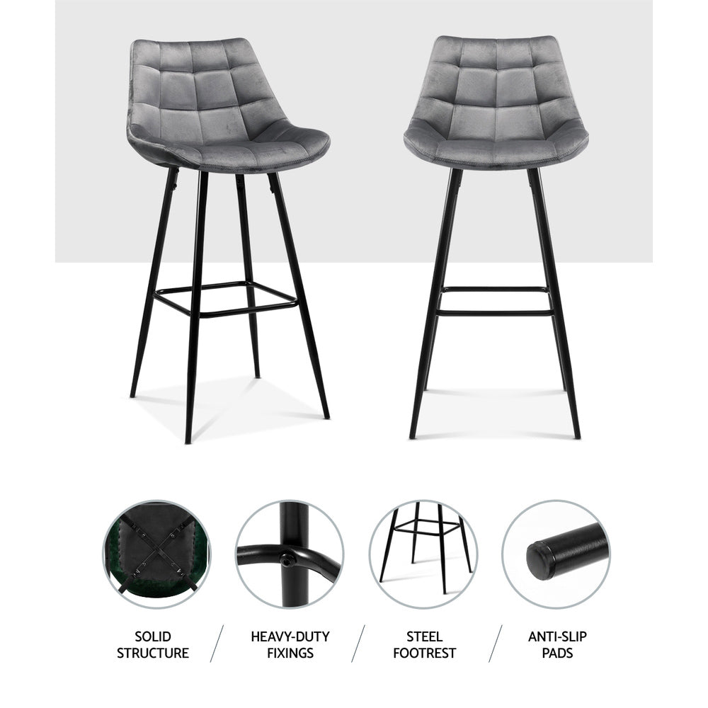 2x Audrey Bar Counter Stools Velvet Grey