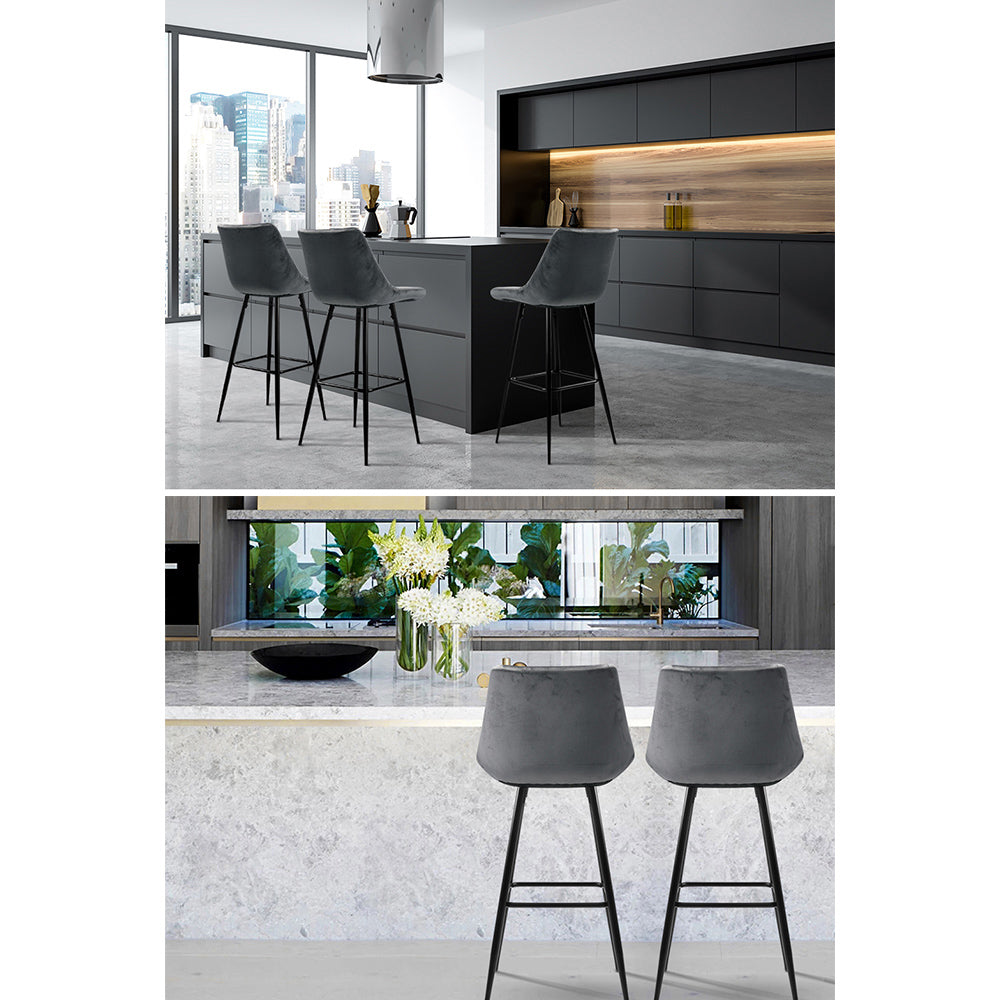 2x Audrey Bar Counter Stools Velvet Grey