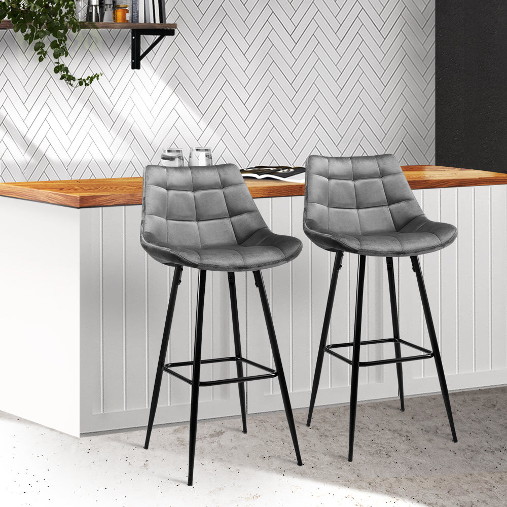 2x Audrey Bar Counter Stools Velvet Grey