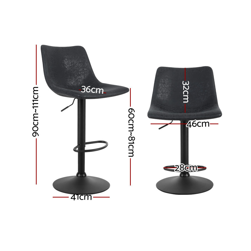 2x Bar Stools Premium PU Leather Seat Black Base