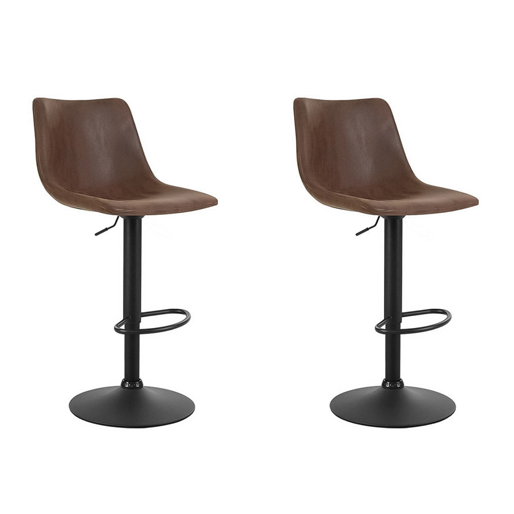 2x Bar Stools Premium Vintage Faux Fabric Black Base